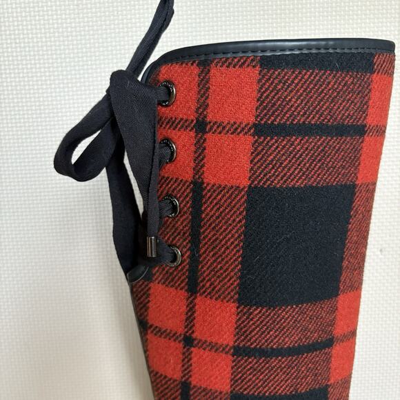 Coach Tristee Tartan Plaid Red Black Rain Boots Size EU 37 Preppy Outdoor Fall - Picture 5 of 13